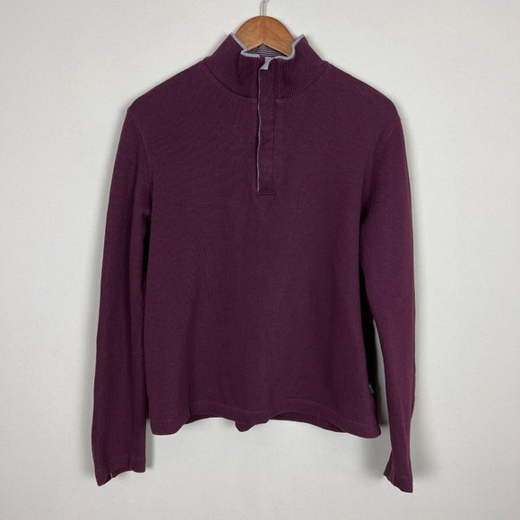 Hugo Boss Sweater Mens Medium Maroon‎ Regular Fit Pullover Mock Neck Long Sleeve - Picture 1 of 13